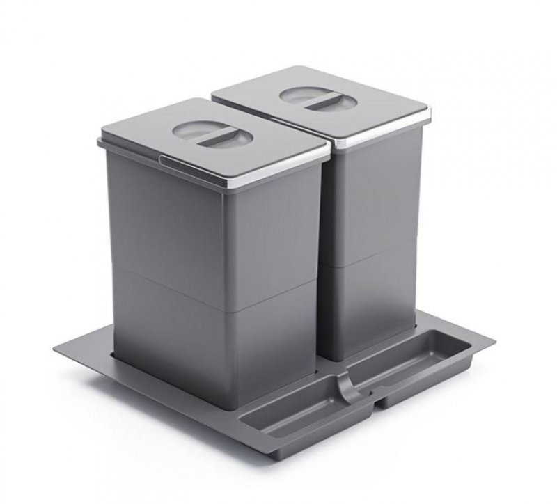 Odpadkový koš do šuplíku 600 2x20l - šedý plast