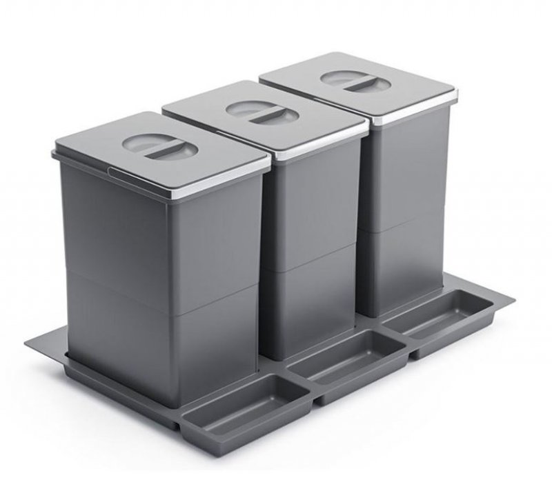 Odpadkový koš do šuplíku 800 3x20l - šedý plast