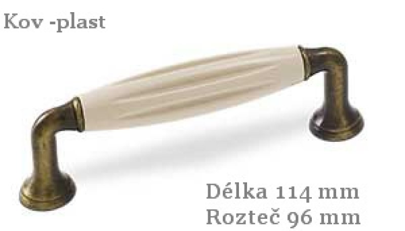 úchytka 1918-114  ZN31 A78 staromosaz brinýr kartáčovaný / plast béžovy