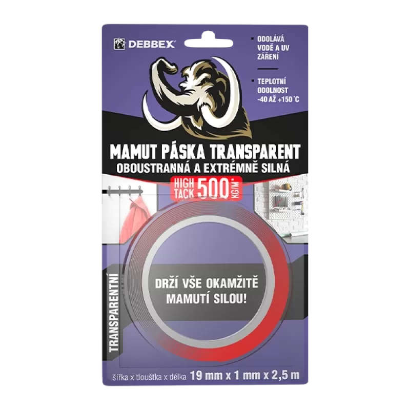 Oboustranná a extrémně silná MAMUT PÁSKA TRANSPARENT 19mm, 2,5m