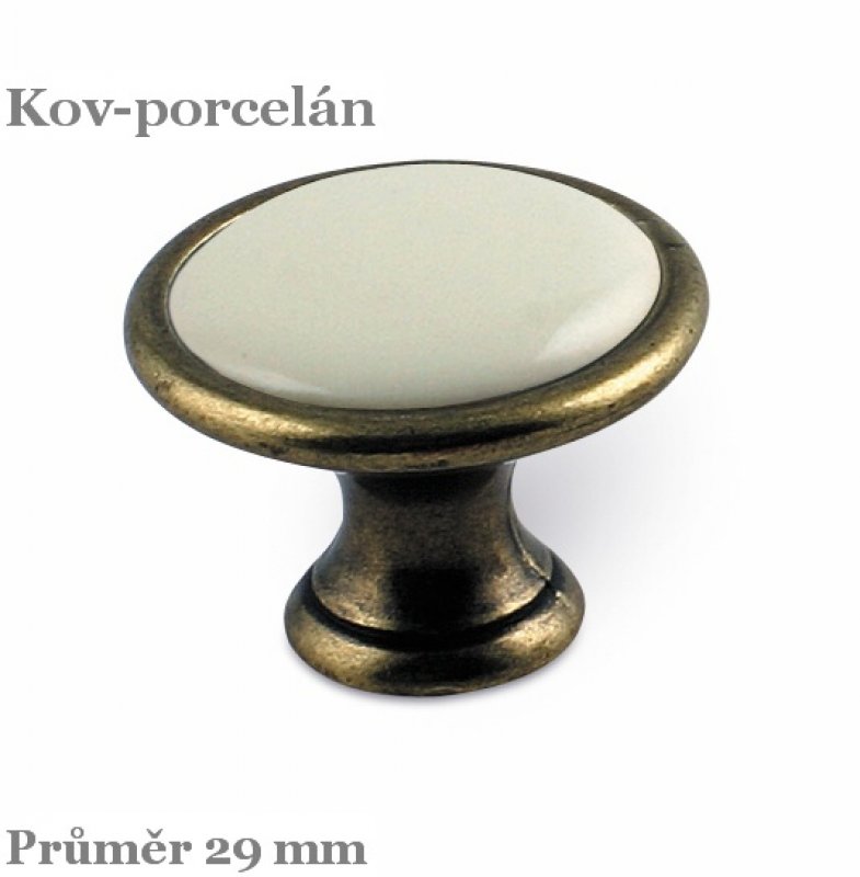 úchytka 1700-29 PF21+ ZN48 porcelán "slonová kost" + staromosaz brinýr