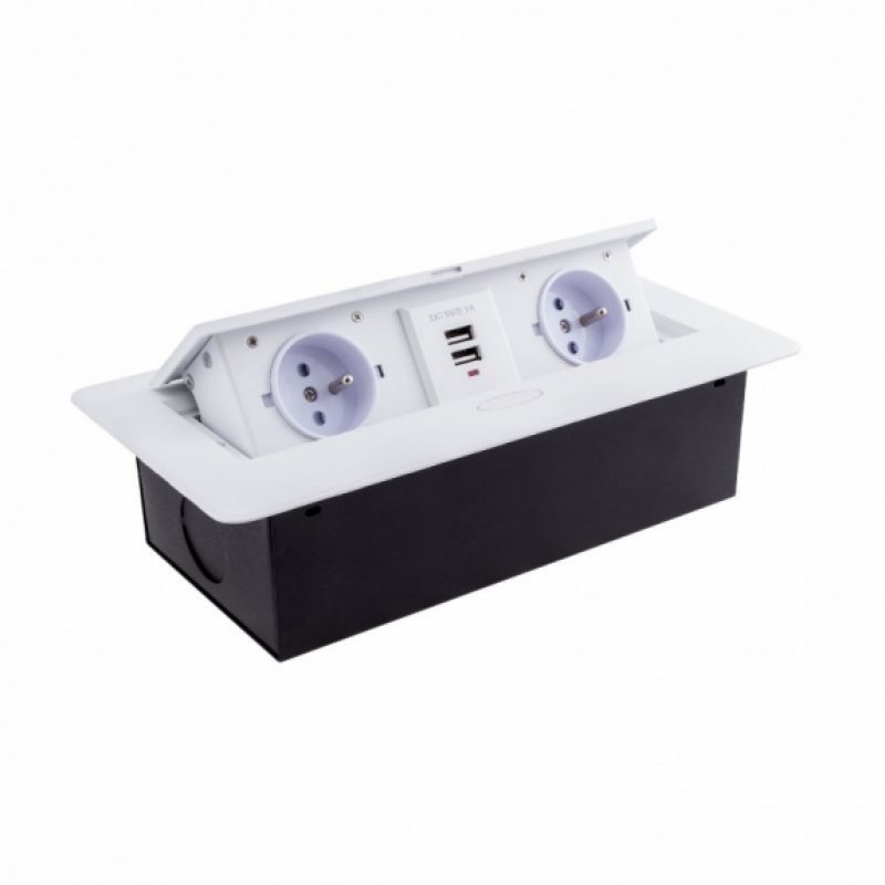 Výklopná zásuvka 2x230V, 2USB bílá