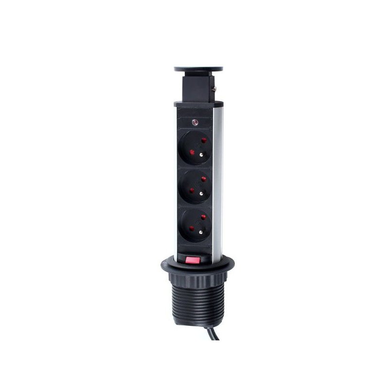 Výsuvná zásuvka LIFTBOX malá 3x230V, 2xUSB stříbrná