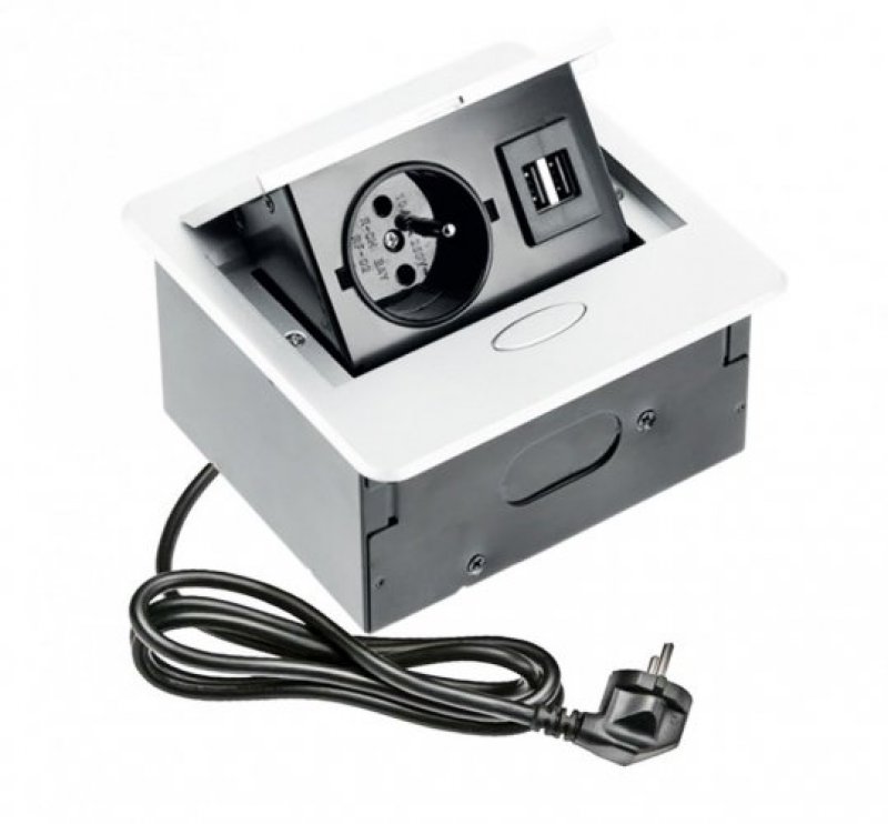 Výklopná zásuvka AVARO 1x230V,2xUSB-A-C, HLINÍK