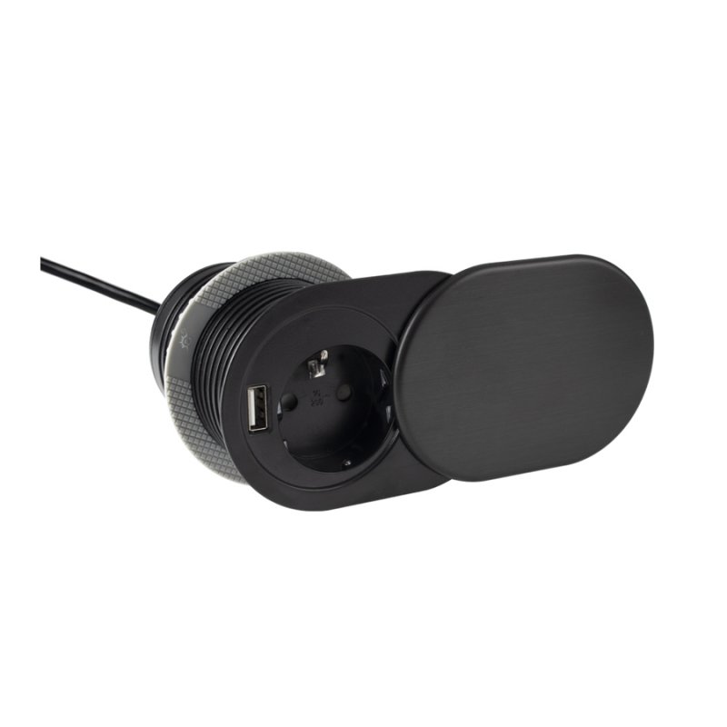 Zápustná zásuvka SLIDEBOX 230V, 1 USB ČERNÁ