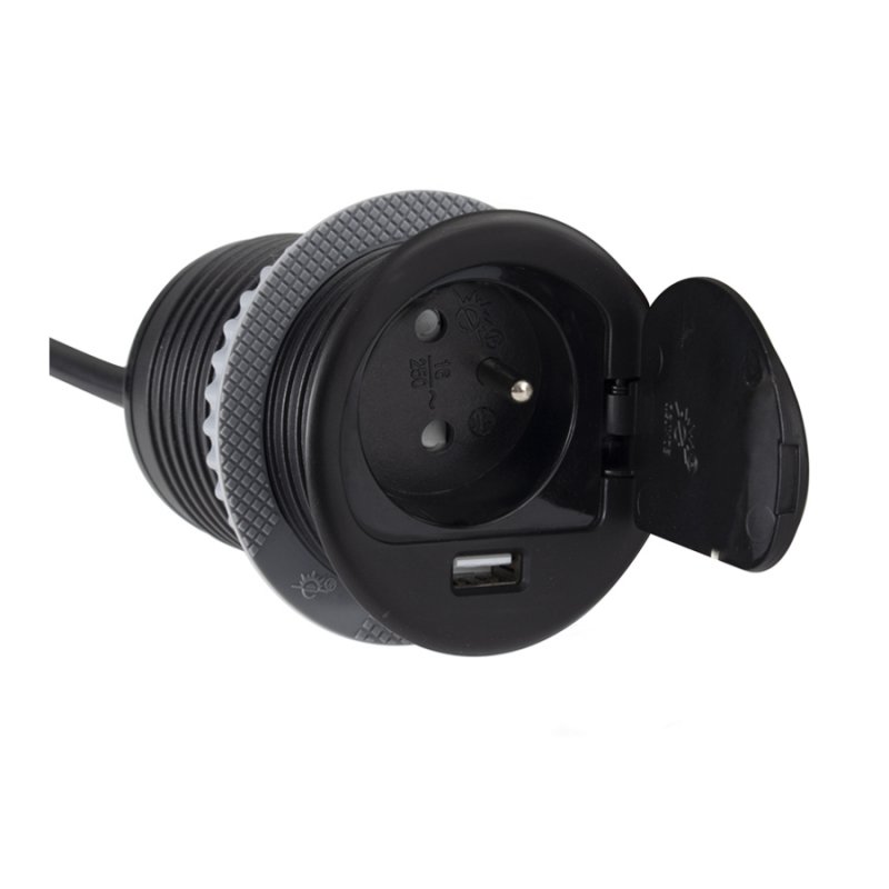Zápustná zásuvka SINGLEBOX 230V + 1 USB ČERNÁ