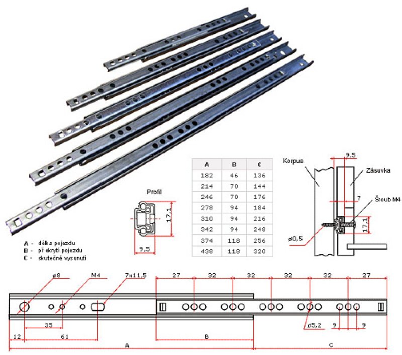 mikrovýsuv 190mm zinek