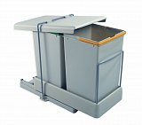 Výsuvný odpadkový 2-koš s aut. otevřením, 2x14 l, K40 - šedý plast