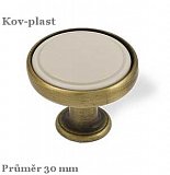 úchytka 1971-30 ZN31A78 staromosaz brinýr kartáčovaný / plast béžovy