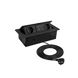 Výklopná zásuvka 2x230V,2xUSB(A+C), kabel 1,5m, stříbrná