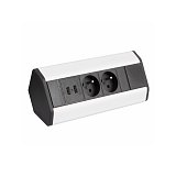 Rohová zásuvka 2 zásuvky 230V + 2 USB ALU