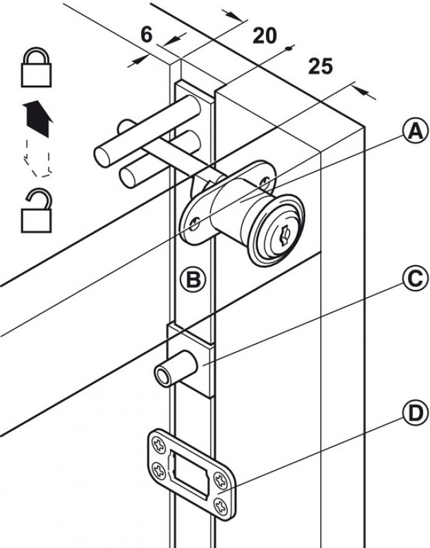 HAFELE SYMO 3000 zámek centrální zdvih 12mm