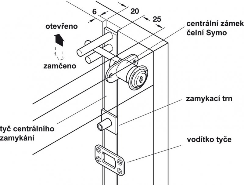 HAFELE SYMO 3000 zámek centrální zdvih 12mm