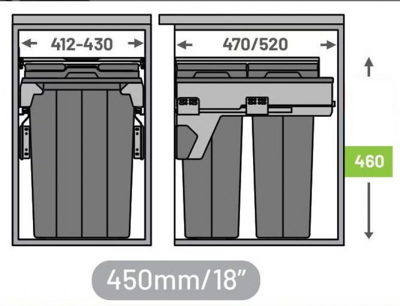 Výsuvný odpadkový CEMUX 2x28l do skříňky 45cm