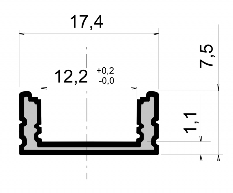 Profil Al pro LED pásky FLAT2 - HM ELOX 2000mm