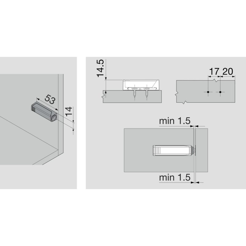 BLUM TIP-ON NEW ADAPTÉR přímý krátký šedý