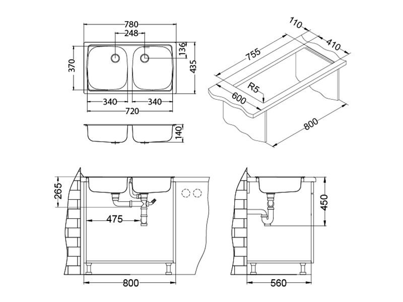 ALVEUS dřez BASIC 160 NEREZ  - odtok 31/2"