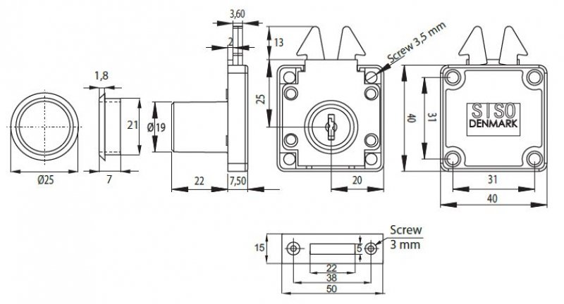 SISO zámek roletový 855 22mm Cr