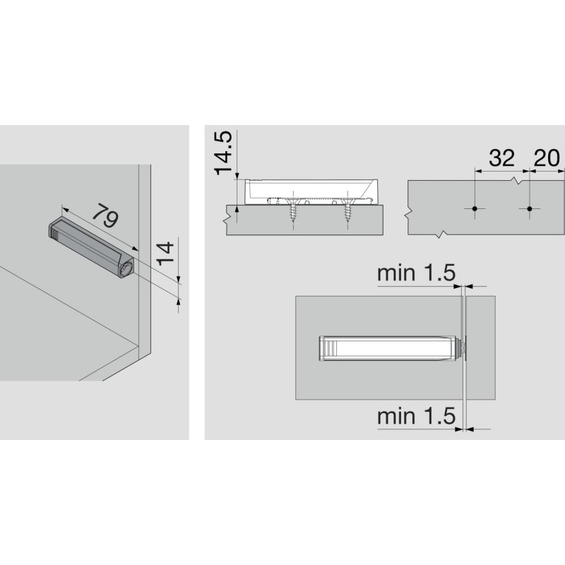 BLUM TIP-ON NEW ADAPTÉR přímý dlouhý černý