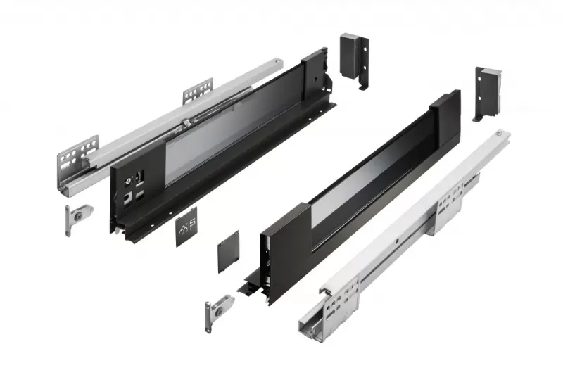 Zásuvka AXIS PRO 550/167mm, s dotlumením, bočnice se sklem, ČERNÁ