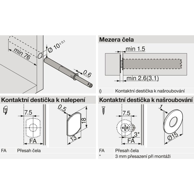 BLUM TIP-ON NEW DLOUHÝ BÍLÝ s magnetem