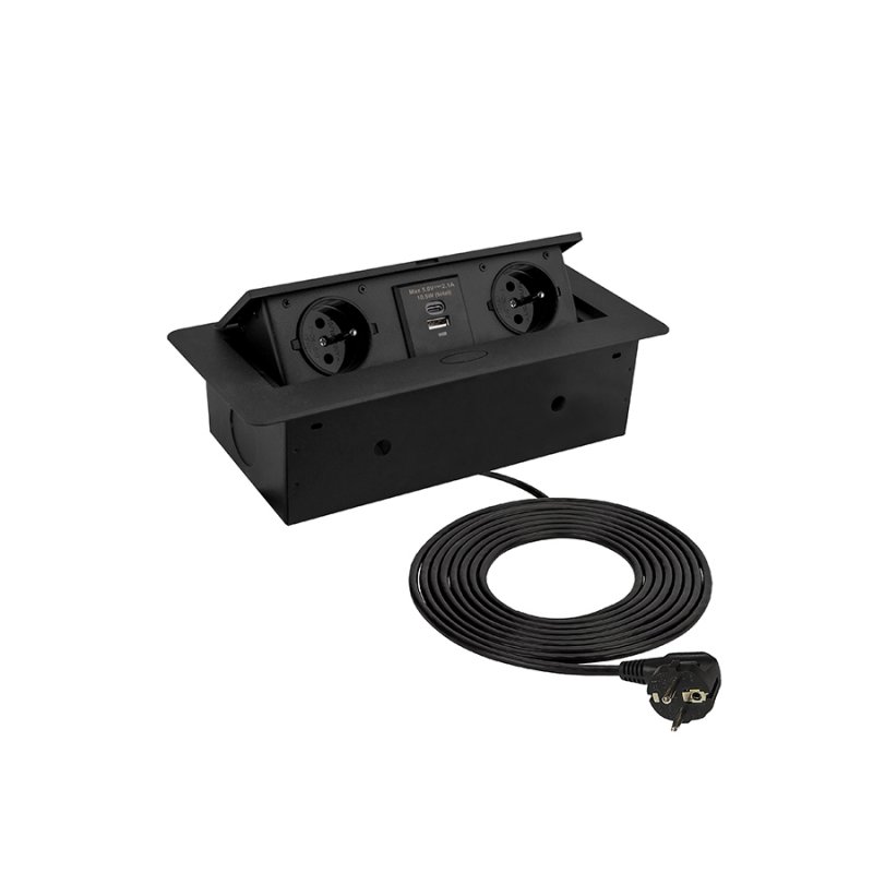 Výklopná zásuvka 2x230V,2xUSB(A+C), kabel 1,5m, bílá